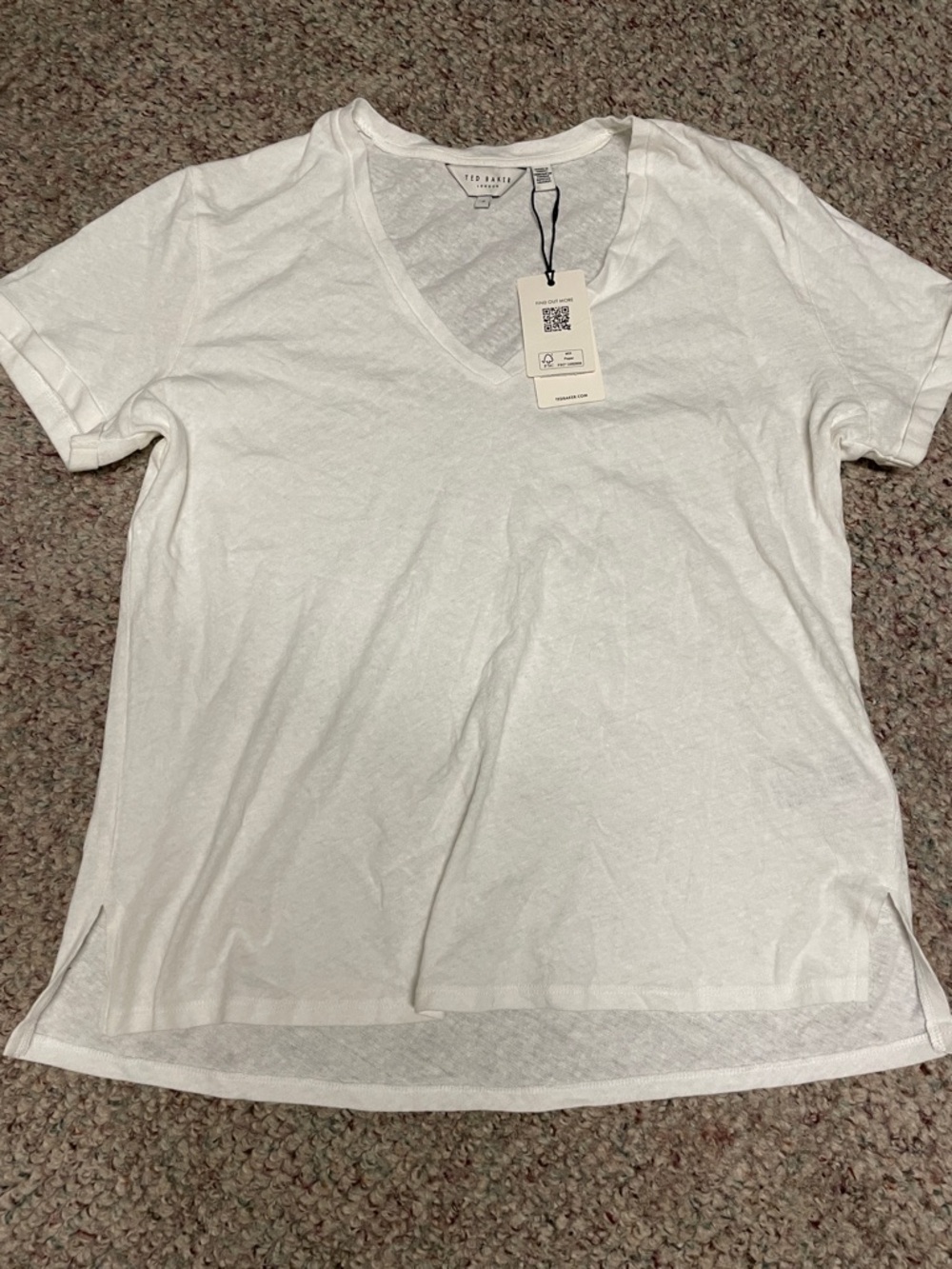Ted Baker White Short Sleeve V-Neck Tee NWT